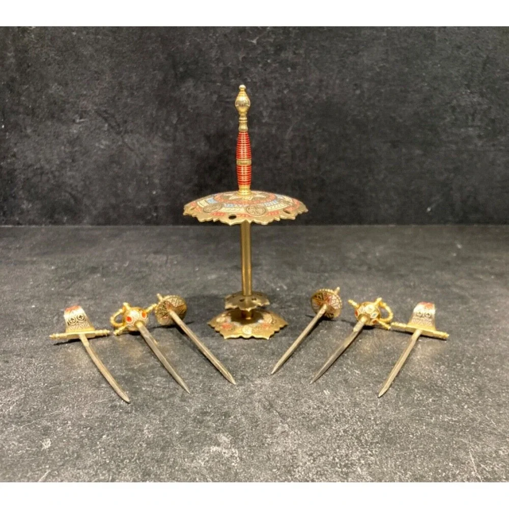 MCM Cocktail Swords Picks Toledo Spain Stand Appetizer  Picks 7-piece set